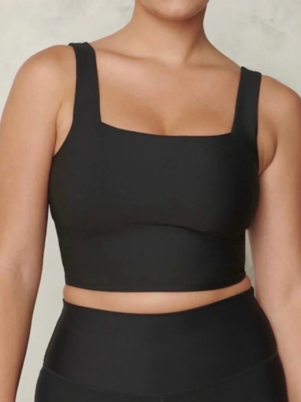 Abercrombie YPB Curve Love Square Neck Crop Workout Tank Black Small